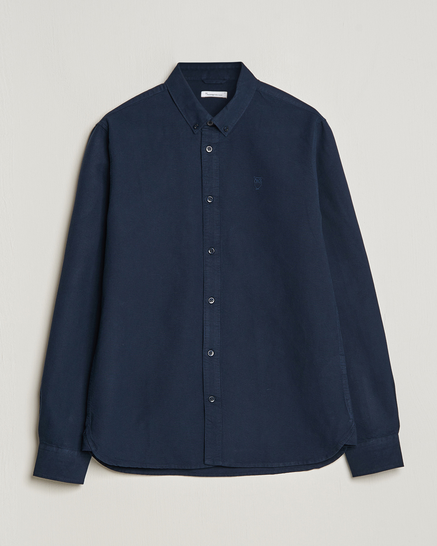 Herr | Skjortor | KnowledgeCotton Apparel | Harald Small Owl Regular Oxford Shirt Total Eclipse