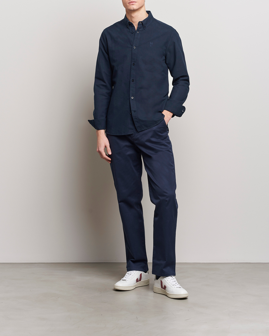 Herr | Skjortor | KnowledgeCotton Apparel | Harald Small Owl Regular Oxford Shirt Total Eclipse