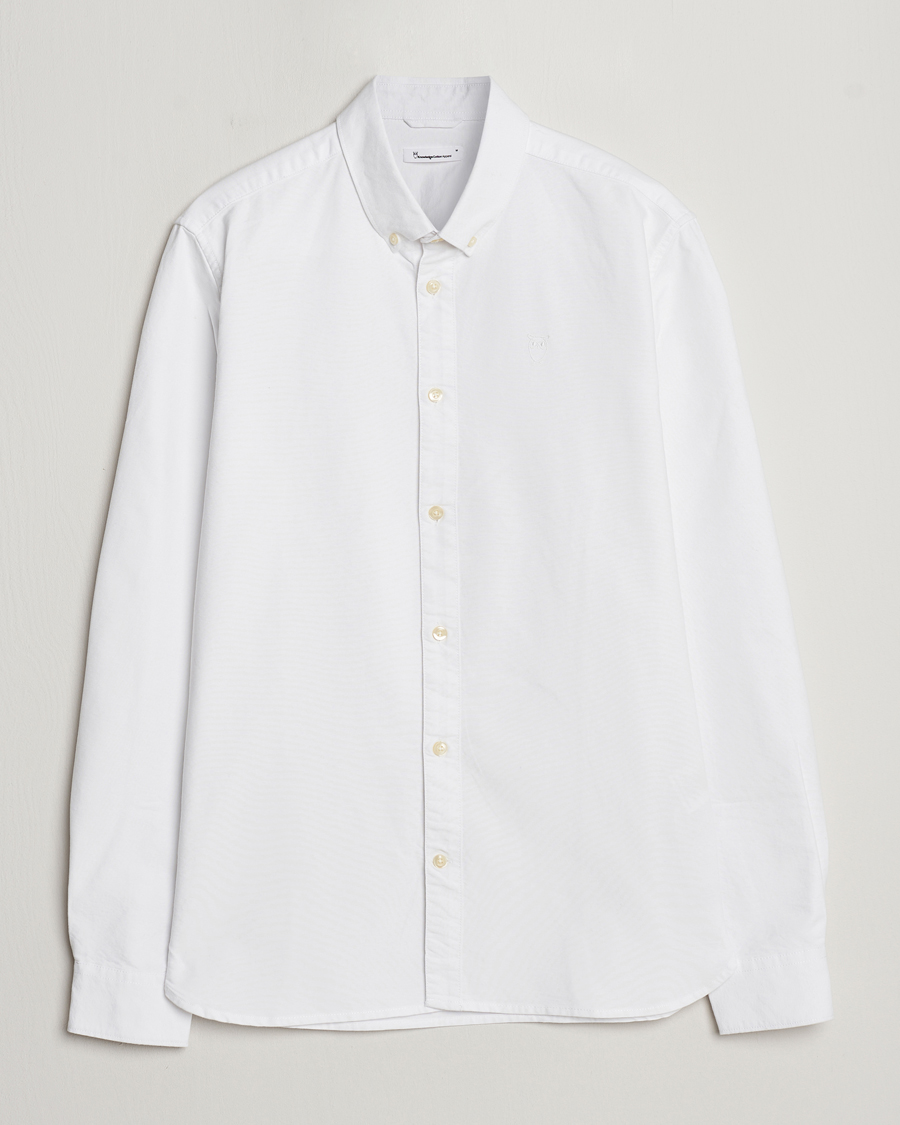 Herr | Skjortor | KnowledgeCotton Apparel | Harald Small Owl Regular Oxford Shirt Bright White