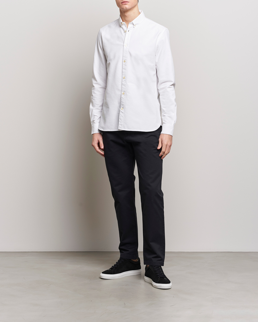 Herr | Skjortor | KnowledgeCotton Apparel | Harald Small Owl Regular Oxford Shirt Bright White