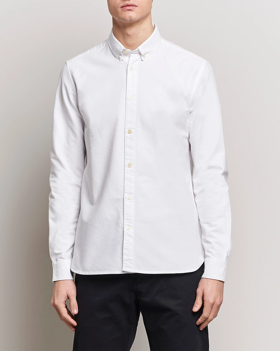 Herr | Skjortor | KnowledgeCotton Apparel | Harald Small Owl Regular Oxford Shirt Bright White