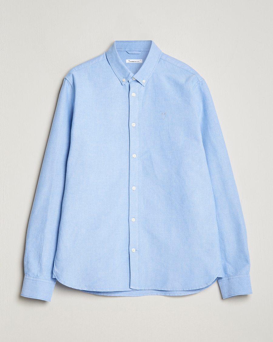 Herr | Skjortor | KnowledgeCotton Apparel | Harald Small Owl Regular Oxford Shirt Lapis Blue