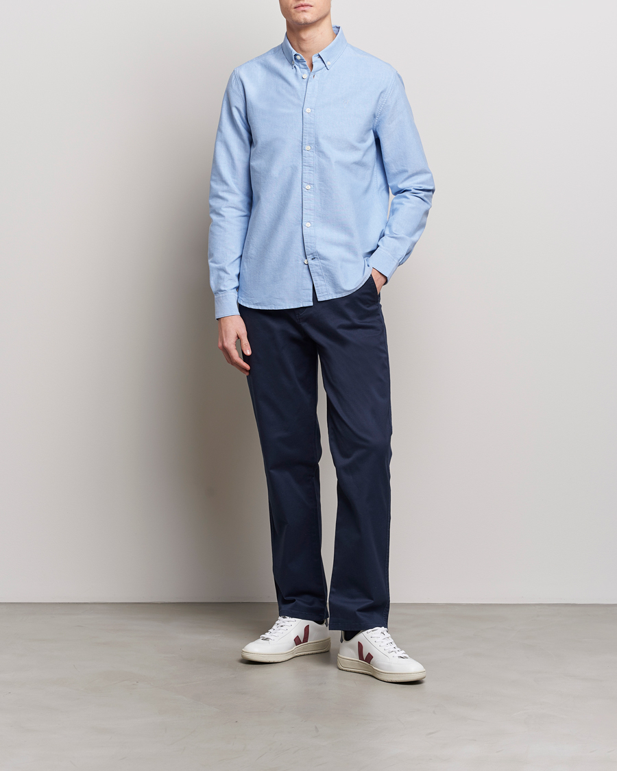 Herr | Skjortor | KnowledgeCotton Apparel | Harald Small Owl Regular Oxford Shirt Lapis Blue