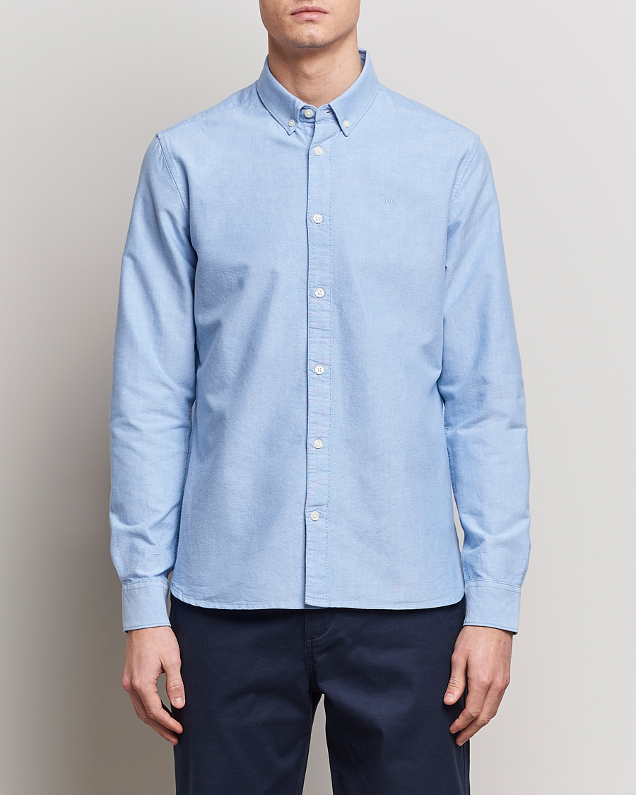 Herr | KnowledgeCotton Apparel | KnowledgeCotton Apparel | Harald Small Owl Regular Oxford Shirt Lapis Blue