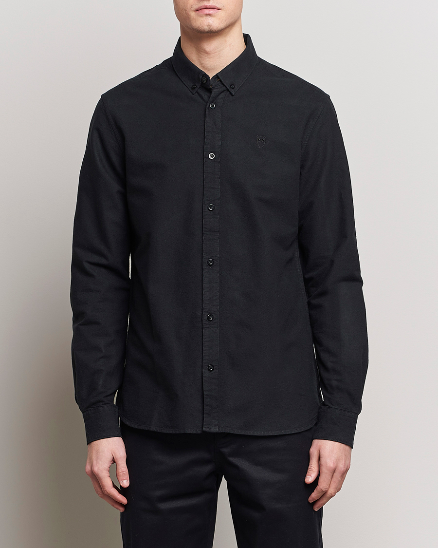 Herre | KnowledgeCotton Apparel | KnowledgeCotton Apparel | Harald Small Owl Regular Oxford Shirt Jet Black