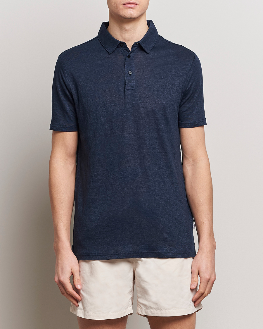 Herr | KnowledgeCotton Apparel | KnowledgeCotton Apparel | Regular Linen Polo Total Eclipse