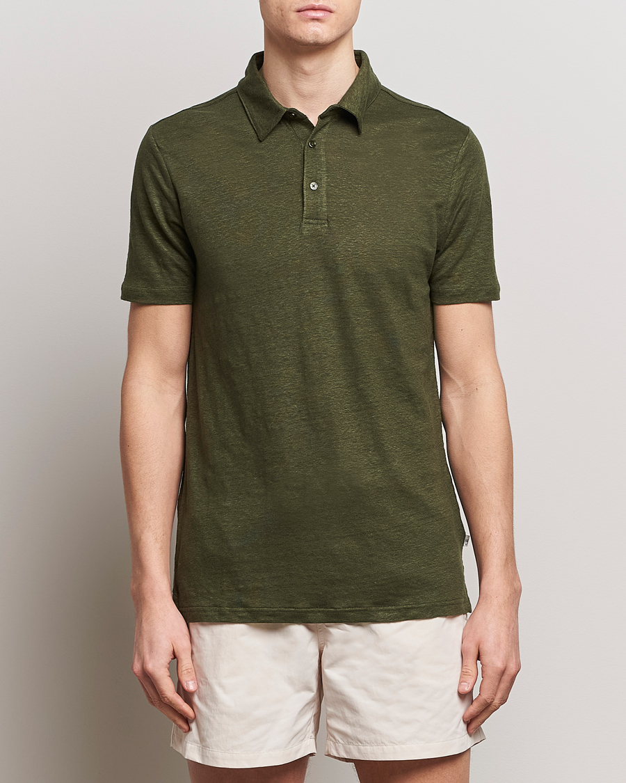 Herre | KnowledgeCotton Apparel | KnowledgeCotton Apparel | Regular Linen Polo Forest Night