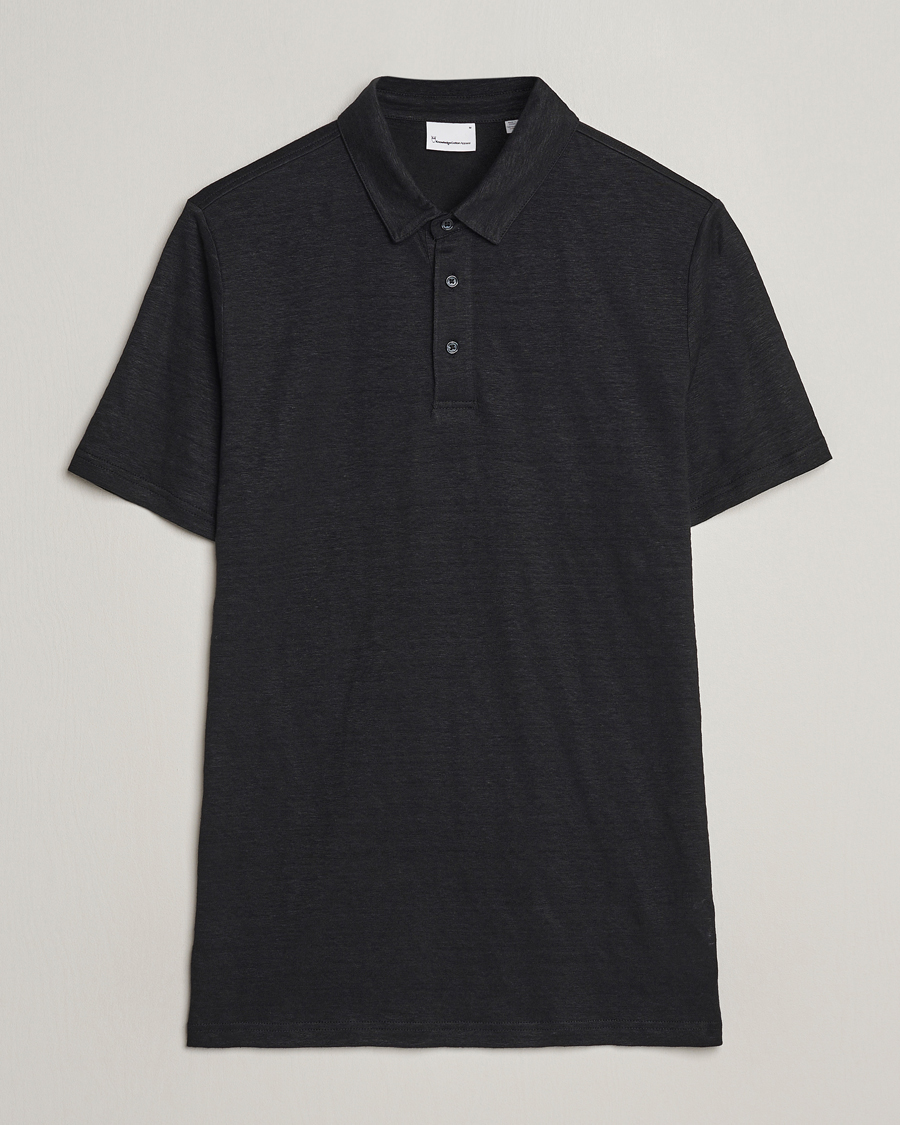 Herr | Pikéer | KnowledgeCotton Apparel | Regular Linen Polo Black