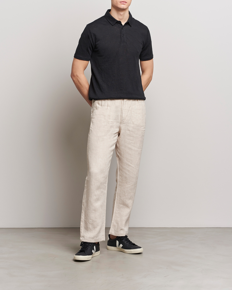 Herr | Pikéer | KnowledgeCotton Apparel | Regular Linen Polo Black