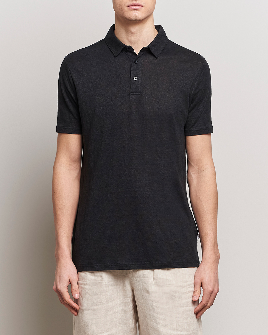 Herr | Pikéer | KnowledgeCotton Apparel | Regular Linen Polo Black