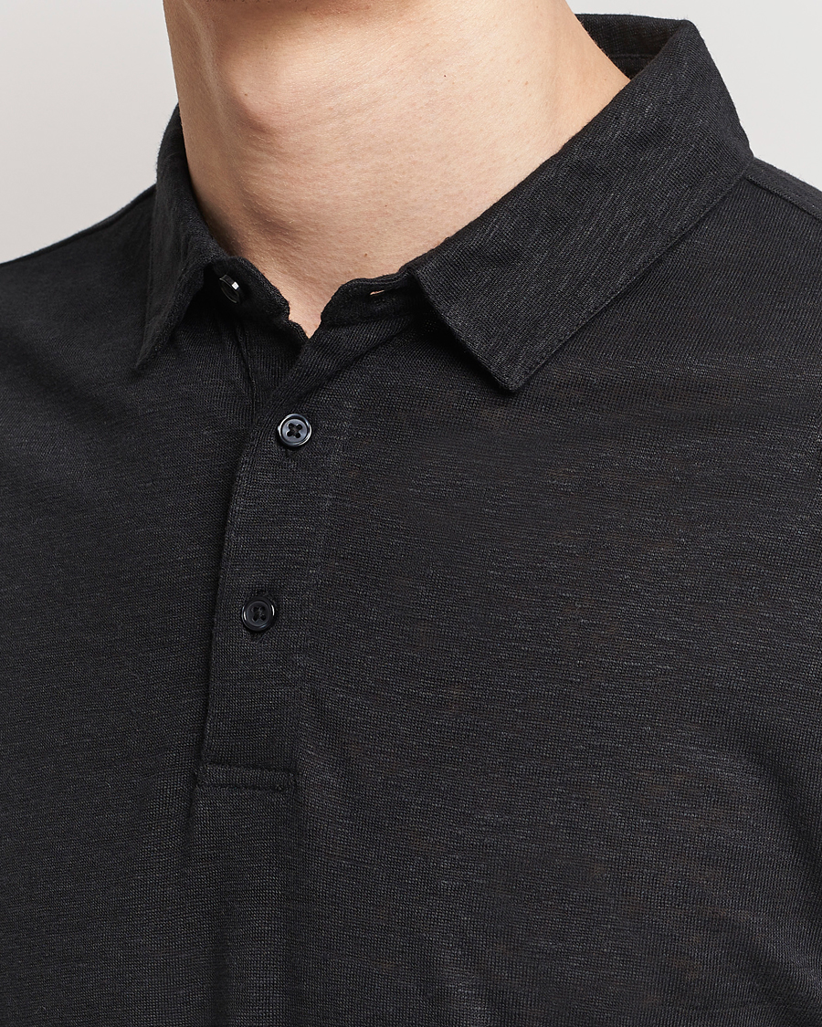 Herr | Pikéer | KnowledgeCotton Apparel | Regular Linen Polo Black