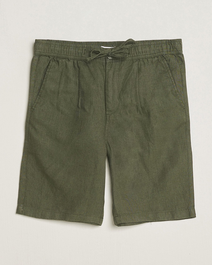 Herr | Shorts | KnowledgeCotton Apparel | Loose Linen Shorts Burnt Olive