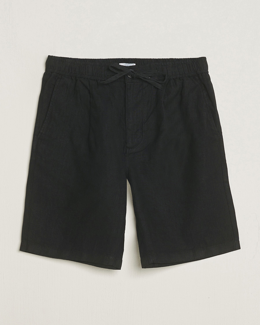 Herr | Shorts | KnowledgeCotton Apparel | Loose Linen Shorts Jet Black