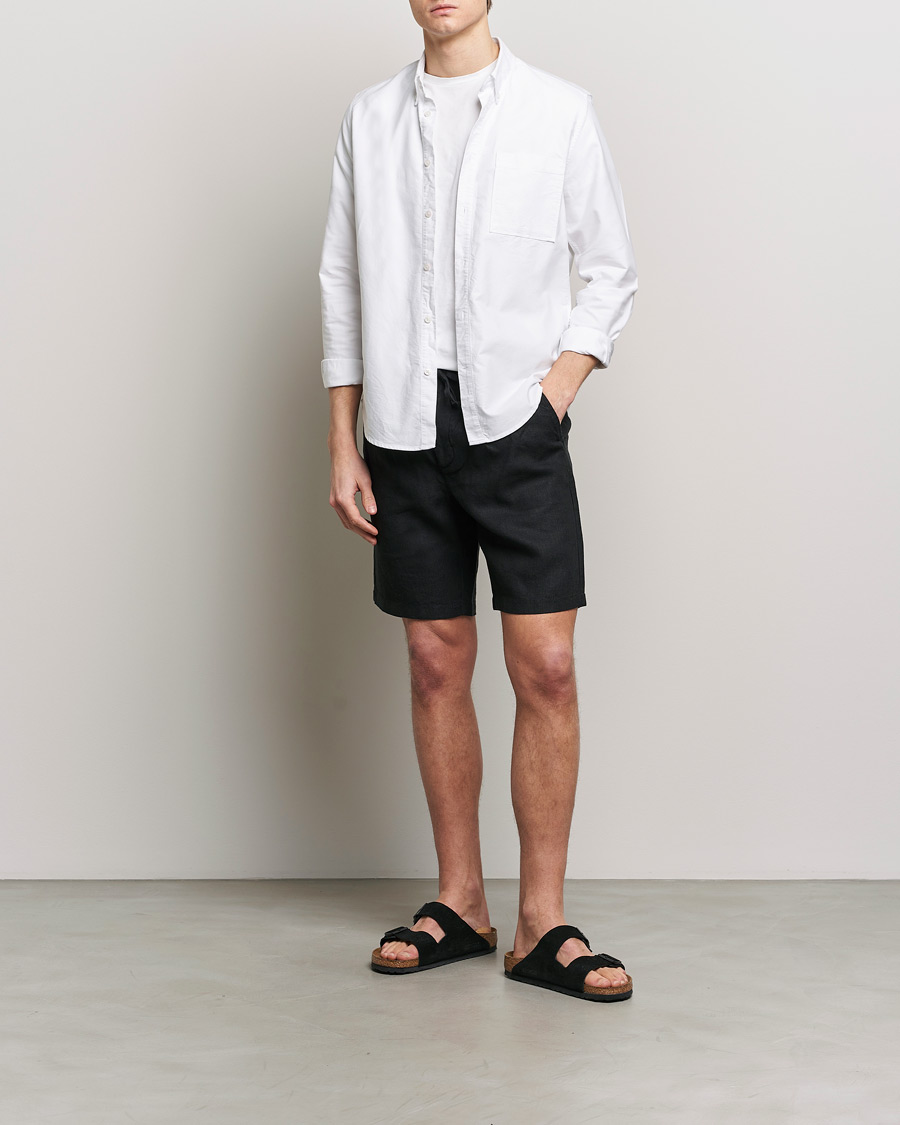 Herr | Shorts | KnowledgeCotton Apparel | Loose Linen Shorts Jet Black