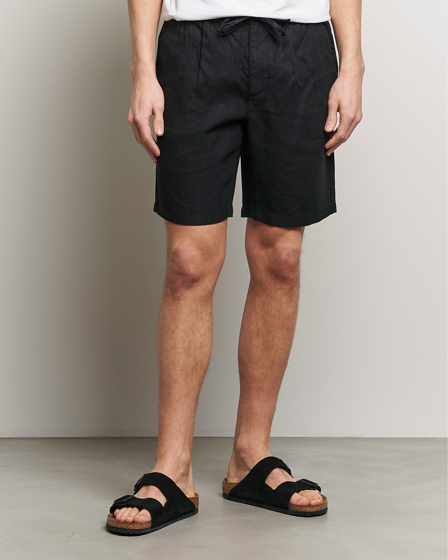 Herr |  | KnowledgeCotton Apparel | Loose Linen Shorts Jet Black