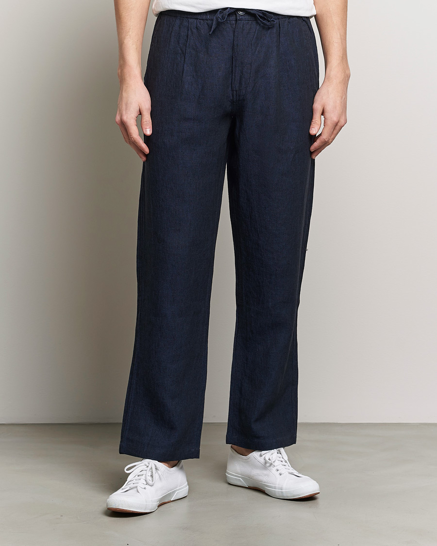 Herr | Byxor | KnowledgeCotton Apparel | Loose Linen Pants Total Eclipse