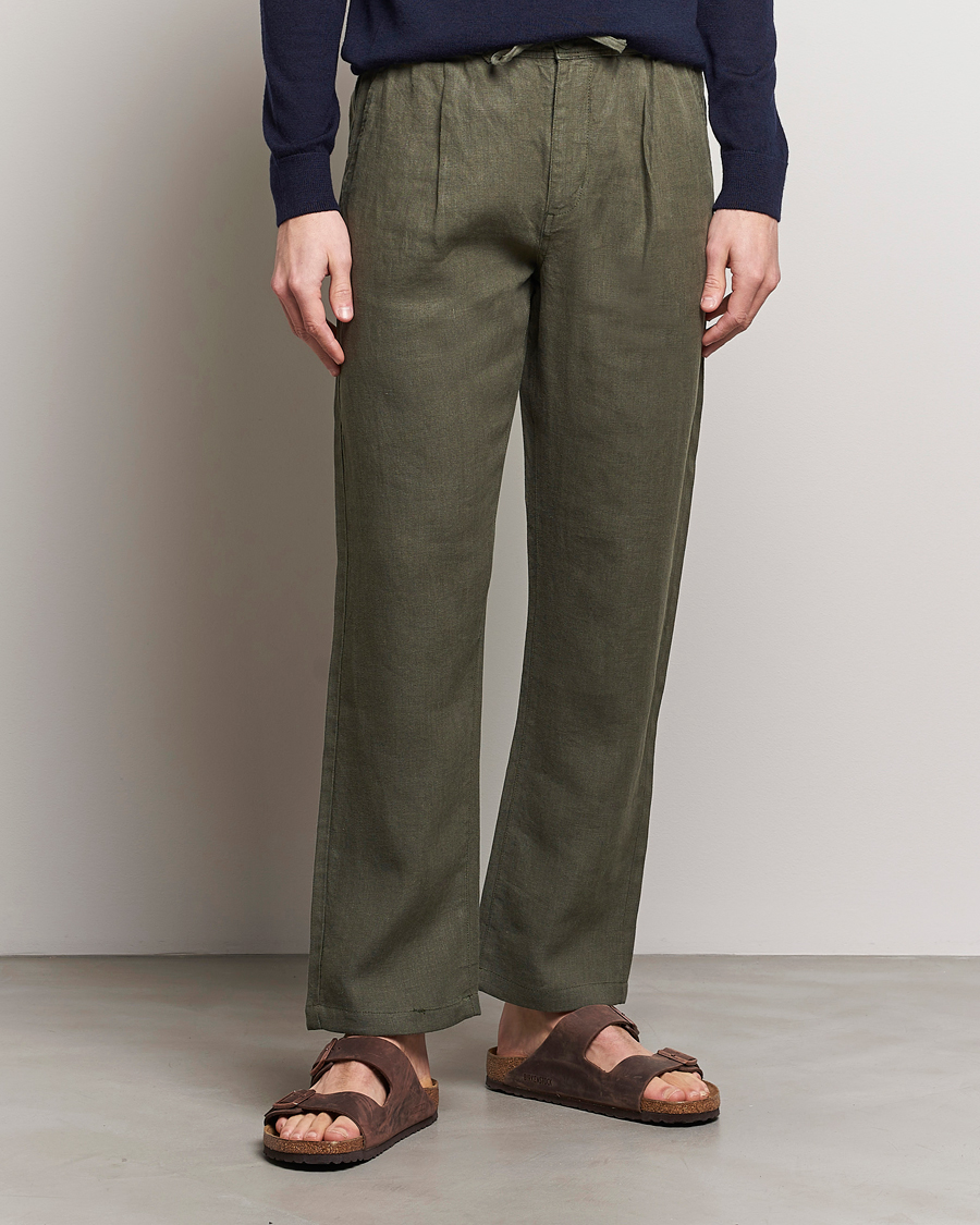 Herr | Linneavdelningen | KnowledgeCotton Apparel | Loose Linen Pants Burned Olive