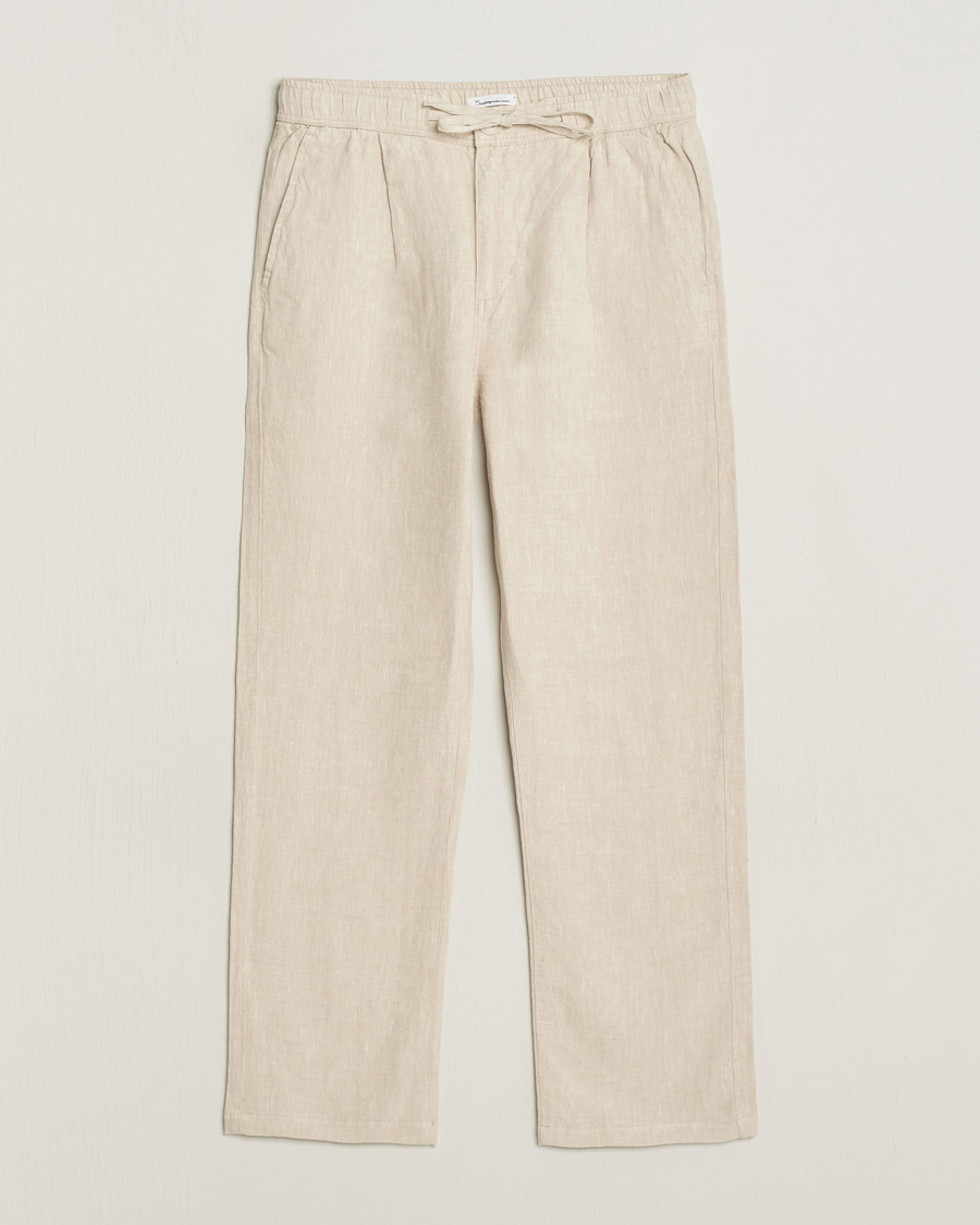 Herr | Byxor | KnowledgeCotton Apparel | Loose Linen Pants Light Feather Grey