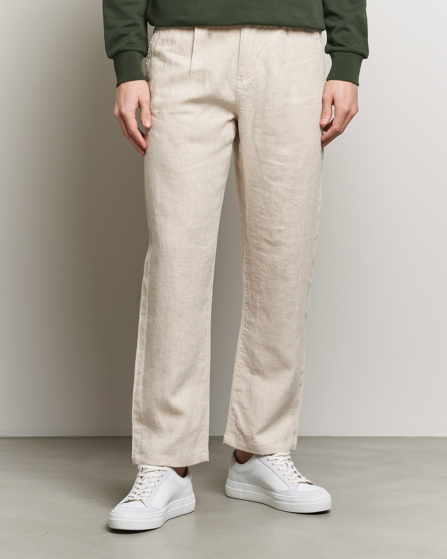 Herr | Byxor | KnowledgeCotton Apparel | Loose Linen Pants Light Feather Grey