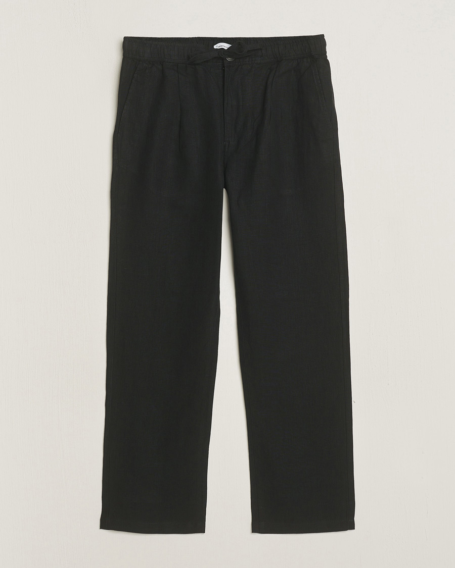 Herr | Byxor | KnowledgeCotton Apparel | Loose Linen Pants Black