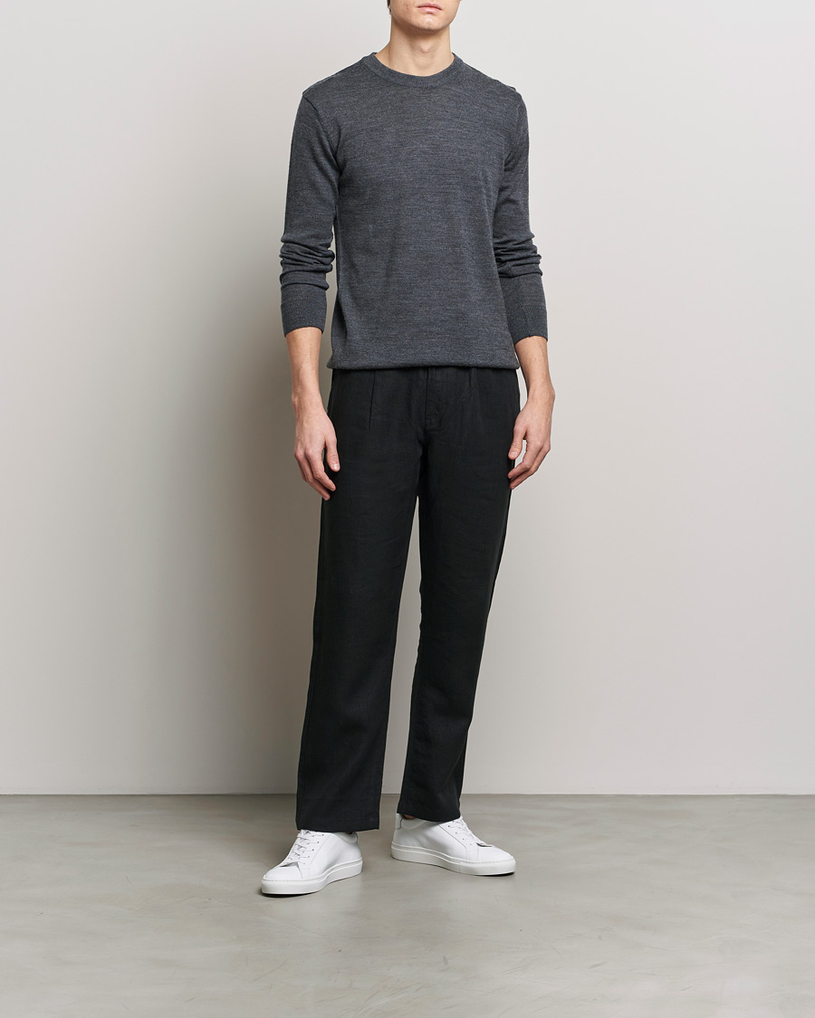 Herr | Byxor | KnowledgeCotton Apparel | Loose Linen Pants Black