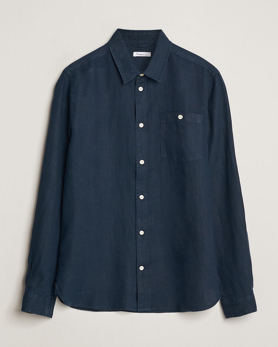 Herr | Skjortor | KnowledgeCotton Apparel | Regular Linen Shirt Total Eclipse