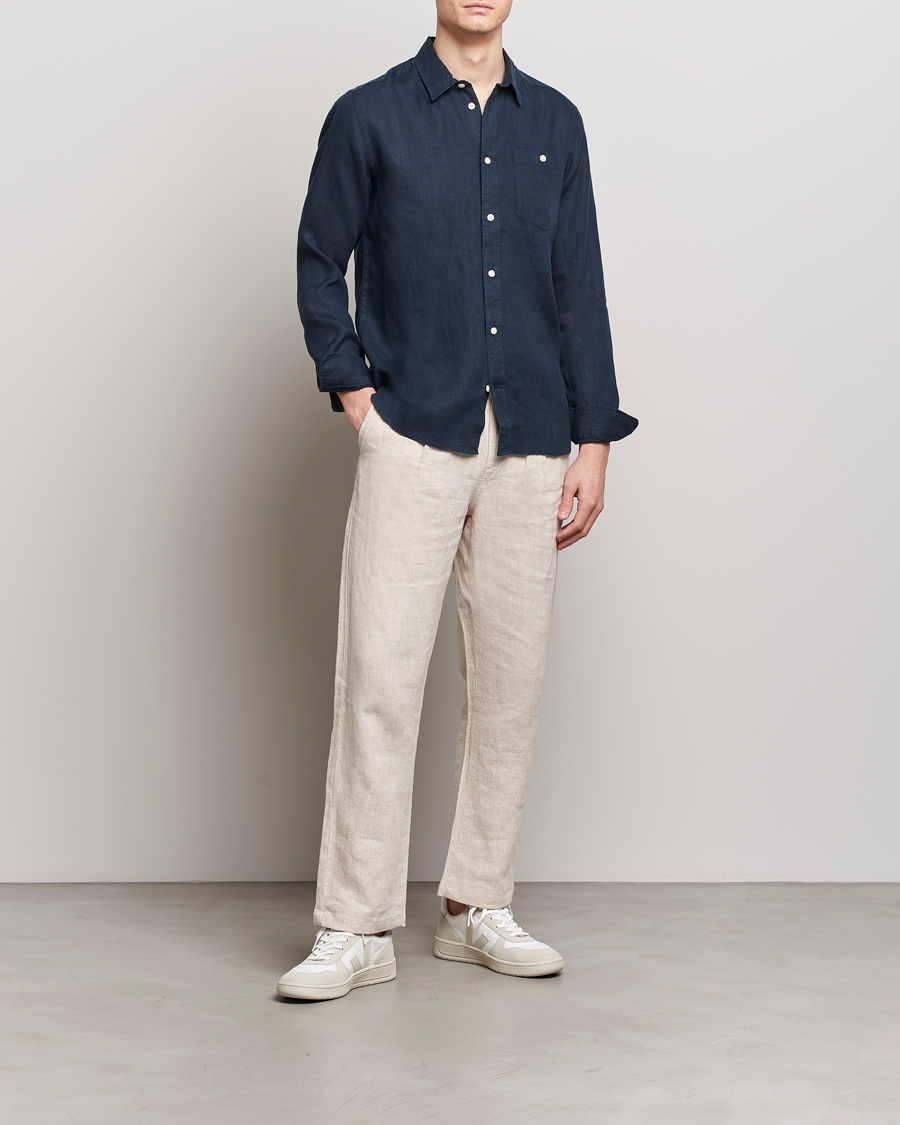 Herr | Skjortor | KnowledgeCotton Apparel | Regular Linen Shirt Total Eclipse