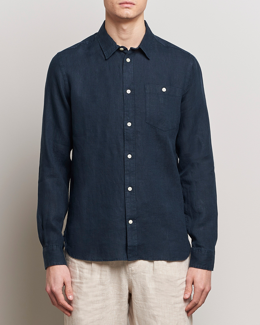 Herr | Skjortor | KnowledgeCotton Apparel | Regular Linen Shirt Total Eclipse