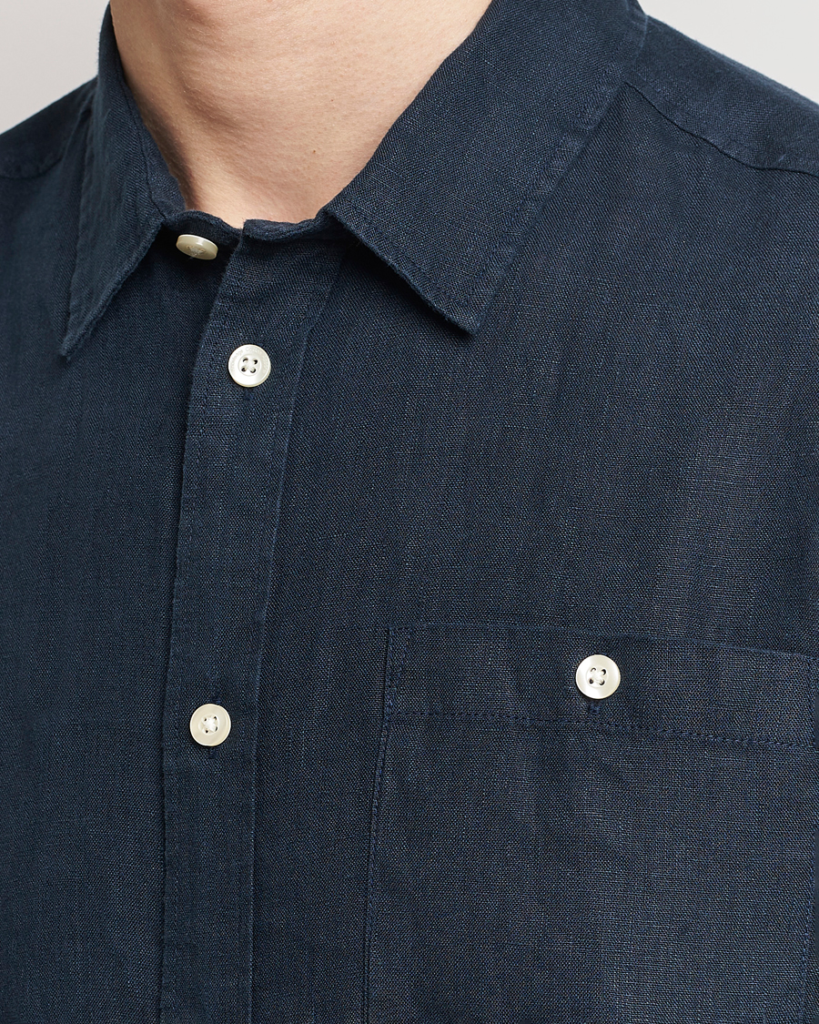 Herr | Skjortor | KnowledgeCotton Apparel | Regular Linen Shirt Total Eclipse