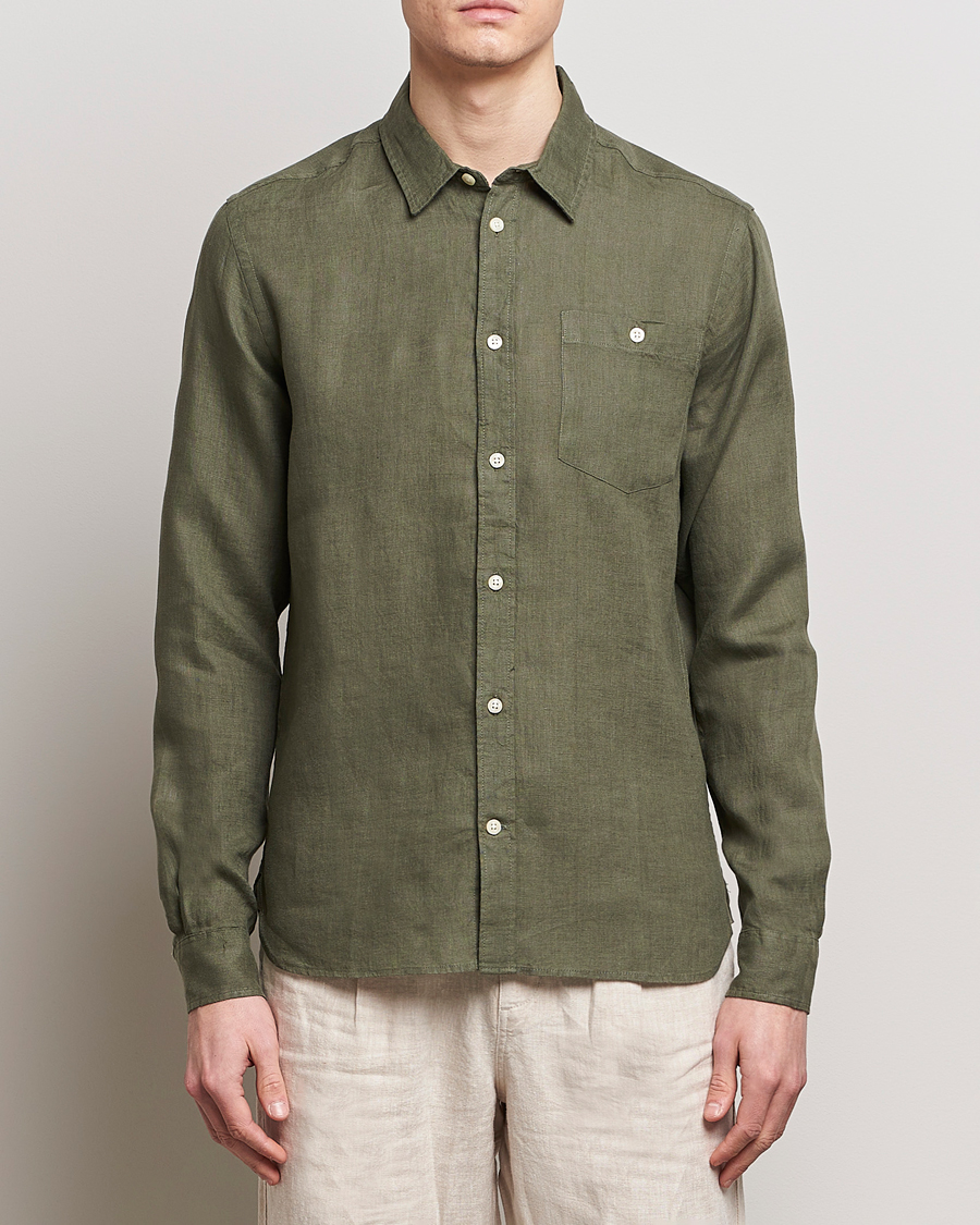 Herr | Skjortor | KnowledgeCotton Apparel | Regular Linen Shirt Burnt Olive