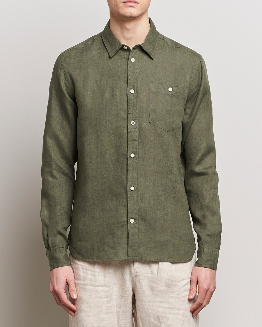 Herr | KnowledgeCotton Apparel | KnowledgeCotton Apparel | Regular Linen Shirt Burned Olive