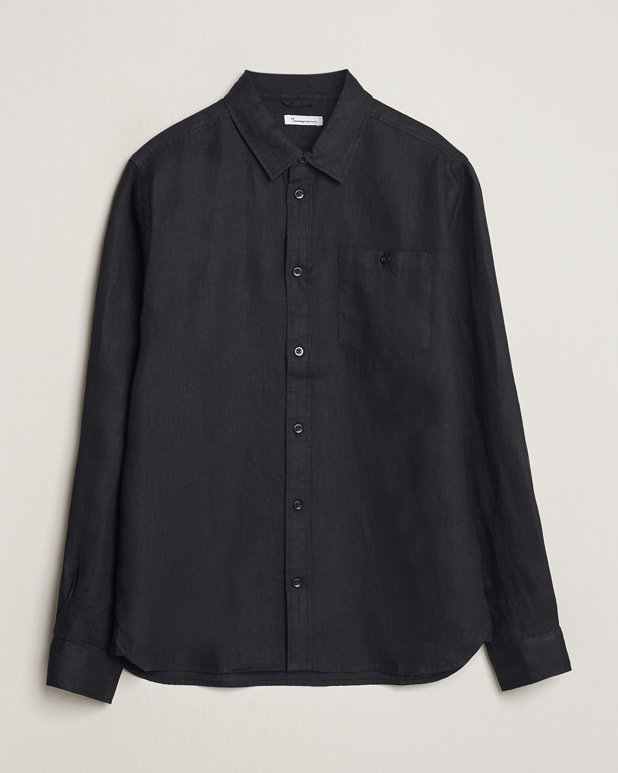 Herr | Skjortor | KnowledgeCotton Apparel | Regular Linen Shirt Black