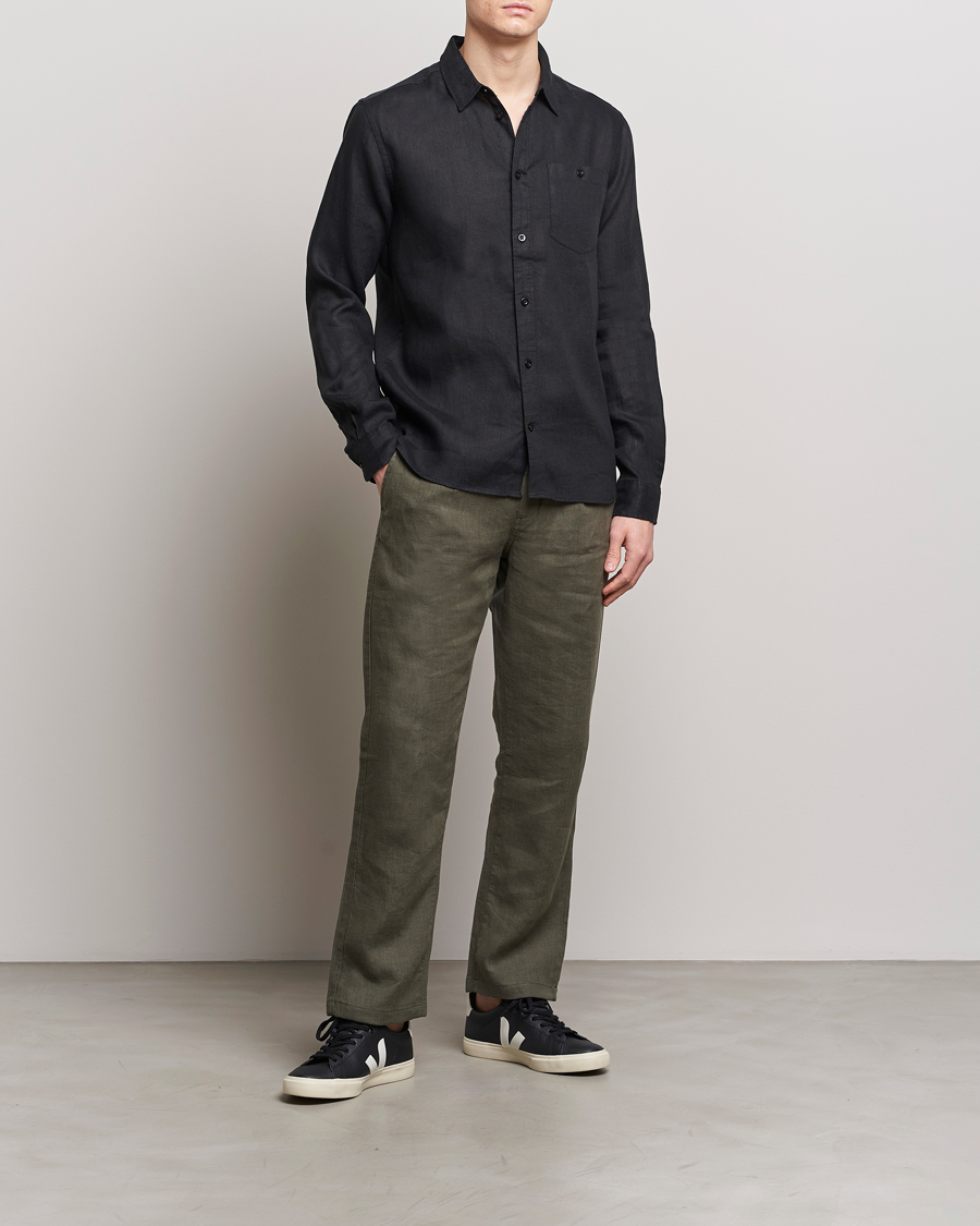 Herr | Skjortor | KnowledgeCotton Apparel | Regular Linen Shirt Black
