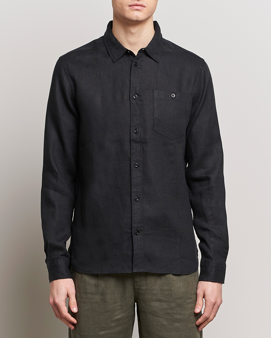 Herr | Linneskjortor | KnowledgeCotton Apparel | Regular Linen Shirt Jet Black