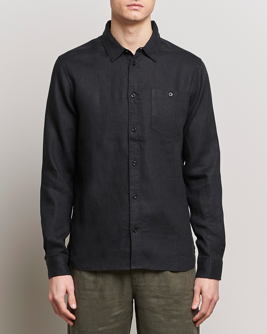 Herr | Skjortor | KnowledgeCotton Apparel | Regular Linen Shirt Black