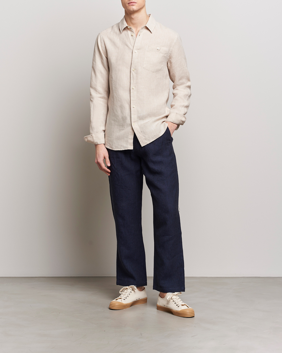 Herr | Skjortor | KnowledgeCotton Apparel | Regular Linen Shirt Light Feather Grey