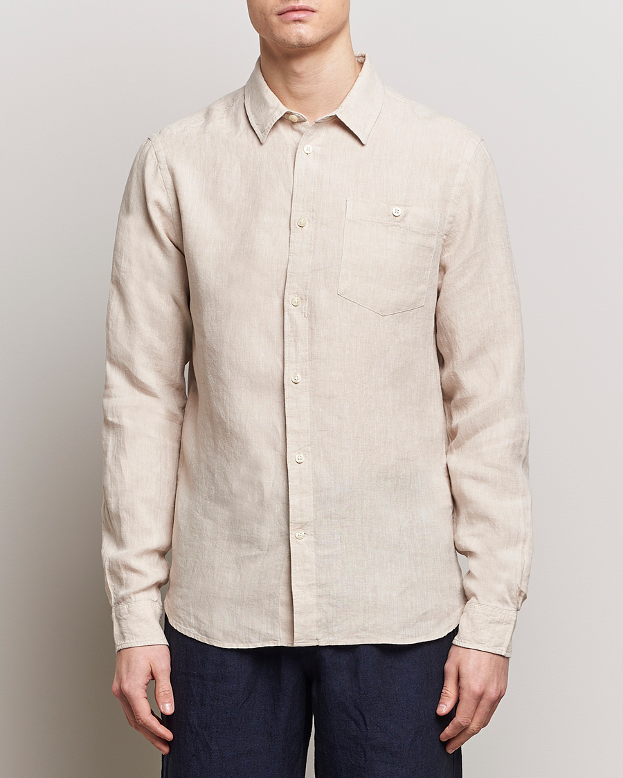Herr | Skjortor | KnowledgeCotton Apparel | Regular Linen Shirt Light Feather Grey