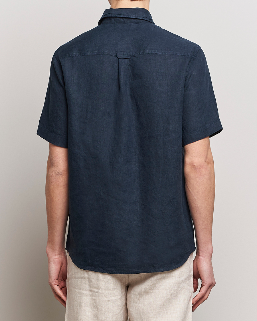 Herr | Skjortor | KnowledgeCotton Apparel | Regular Short Sleeve Linen Shirt Total Eclipse