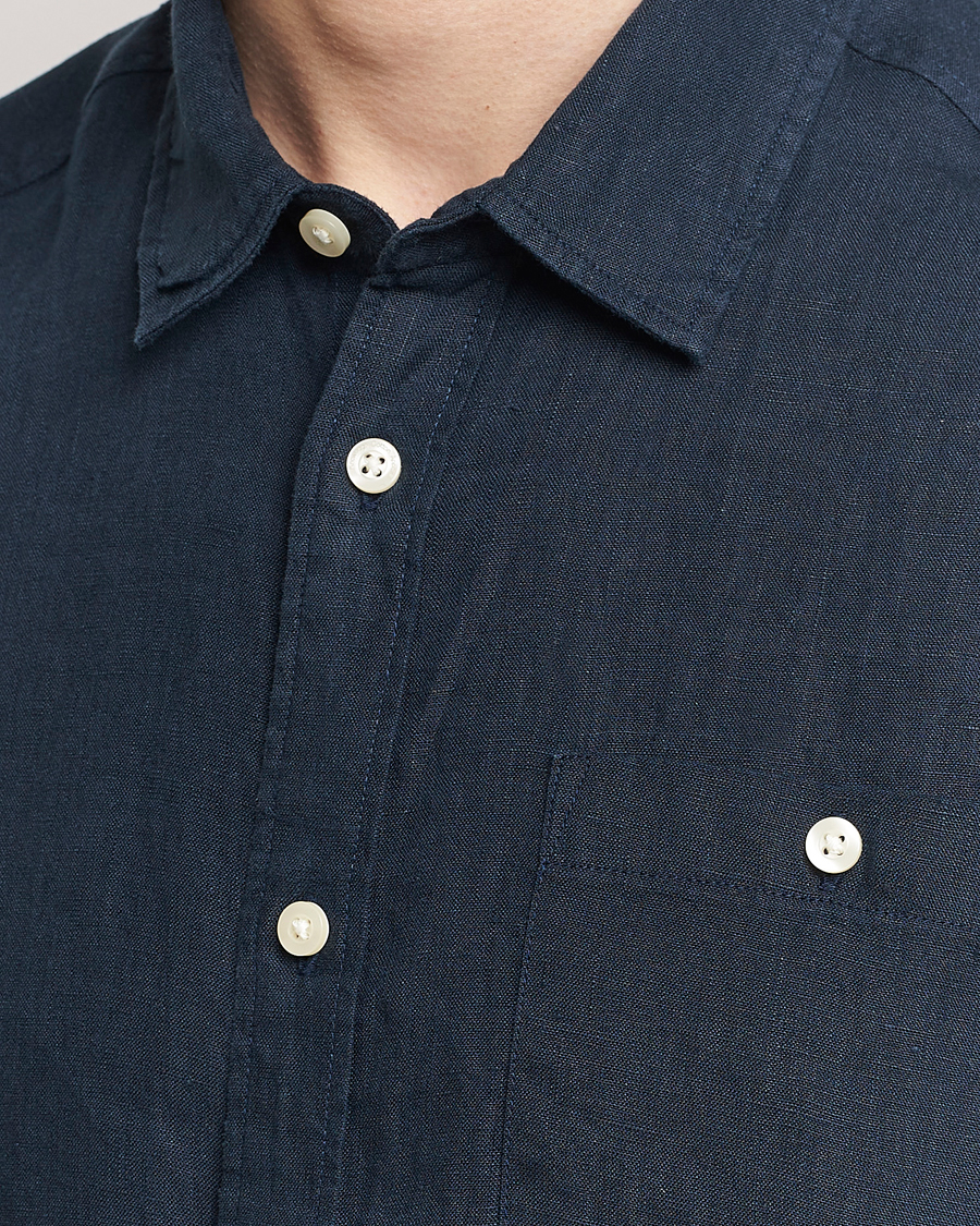 Herr | Skjortor | KnowledgeCotton Apparel | Regular Short Sleeve Linen Shirt Total Eclipse