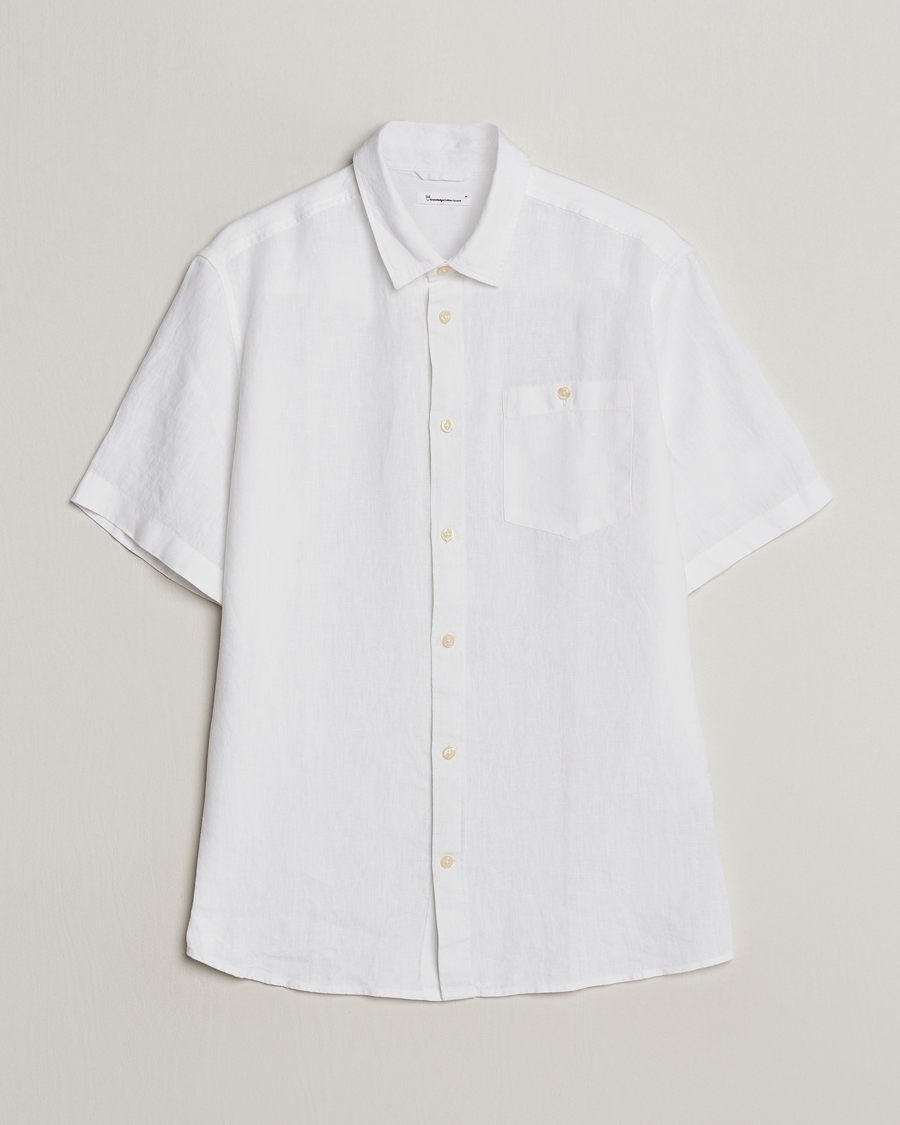 Herr | Skjortor | KnowledgeCotton Apparel | Regular Short Sleeve Linen Shirt Bright White