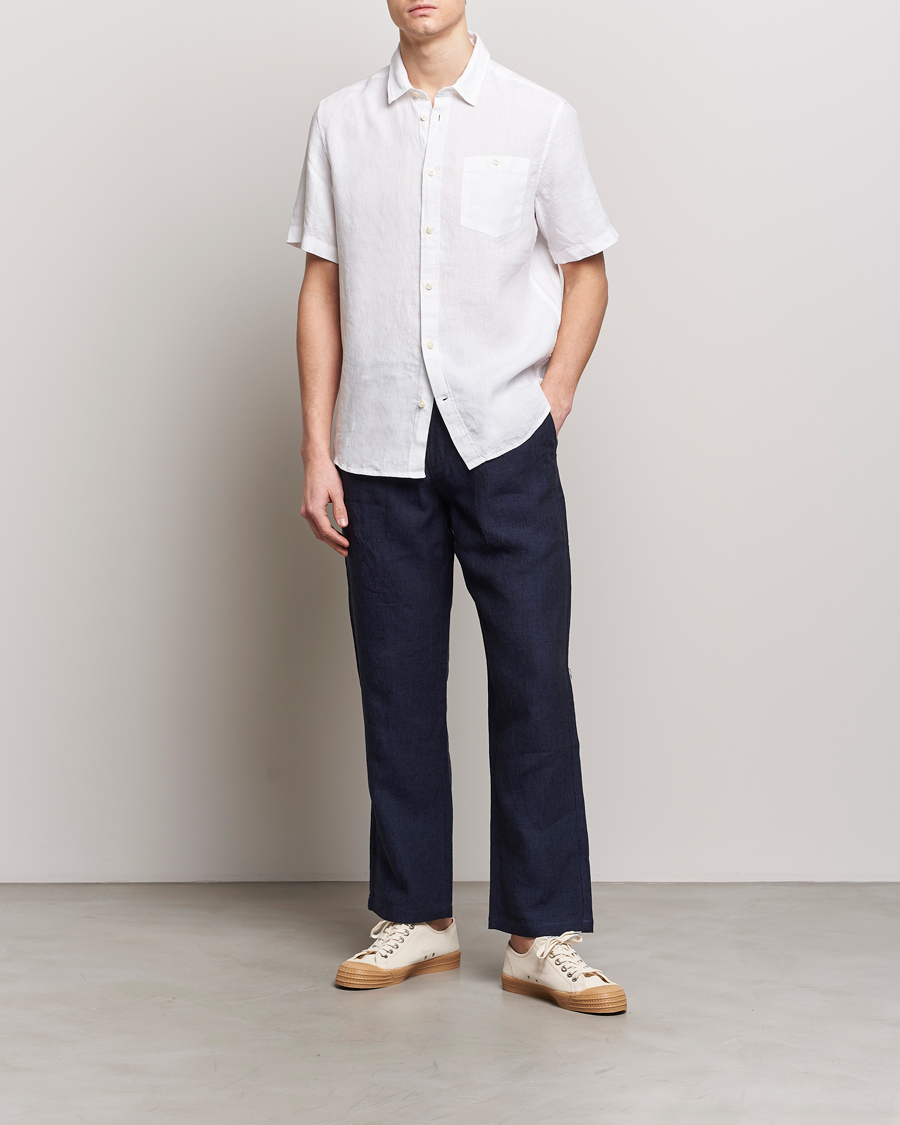 Herr | Skjortor | KnowledgeCotton Apparel | Regular Short Sleeve Linen Shirt Bright White