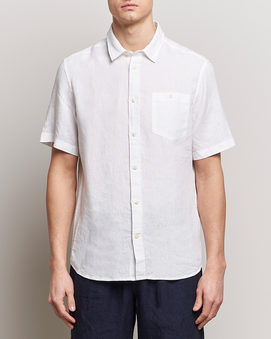 Herr | Skjortor | KnowledgeCotton Apparel | Regular Short Sleeve Linen Shirt Bright White