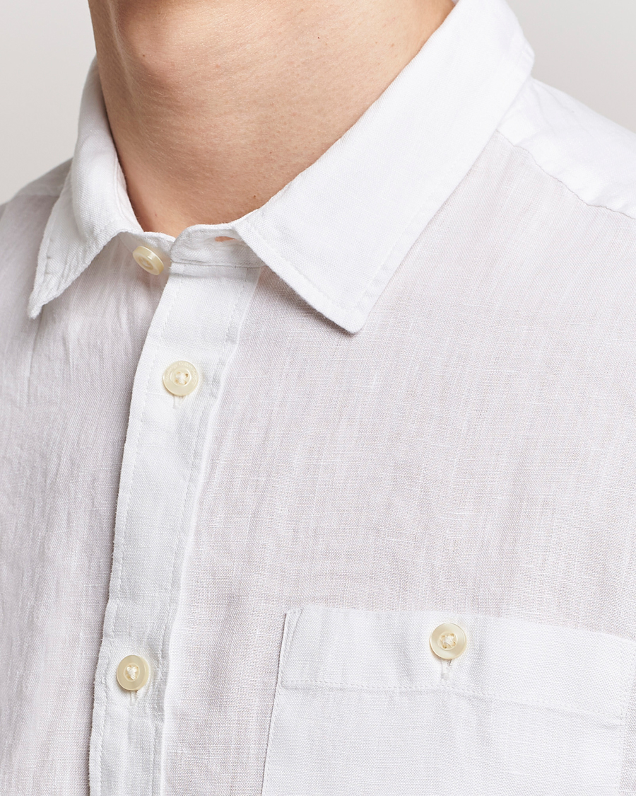 Herr | Skjortor | KnowledgeCotton Apparel | Regular Short Sleeve Linen Shirt Bright White