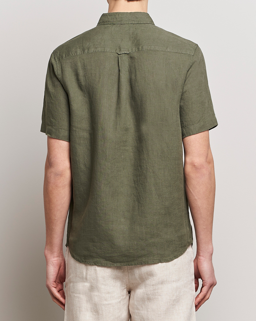 Herr | Skjortor | KnowledgeCotton Apparel | Regular Short Sleeve Linen Shirt Burned Olive