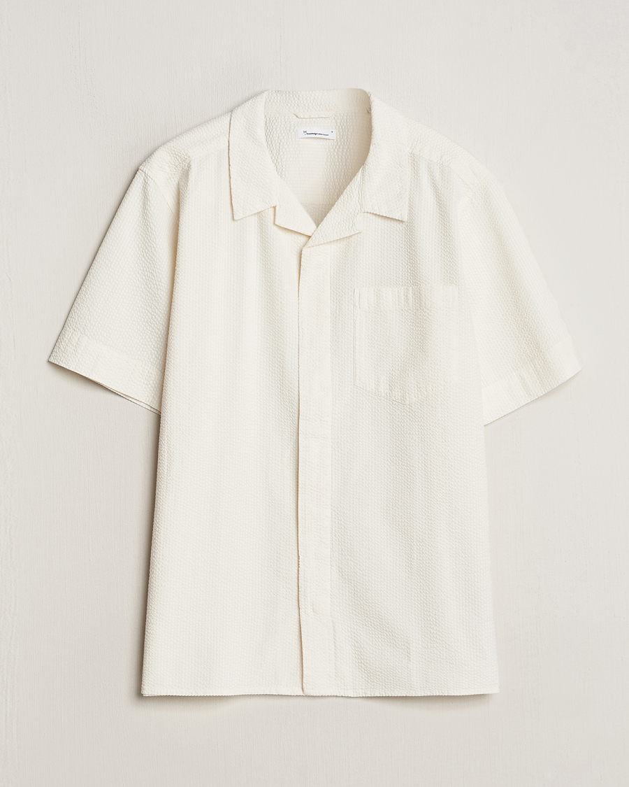 Herr | Skjortor | KnowledgeCotton Apparel | Short Sleeve Seersucker Shirt Egret