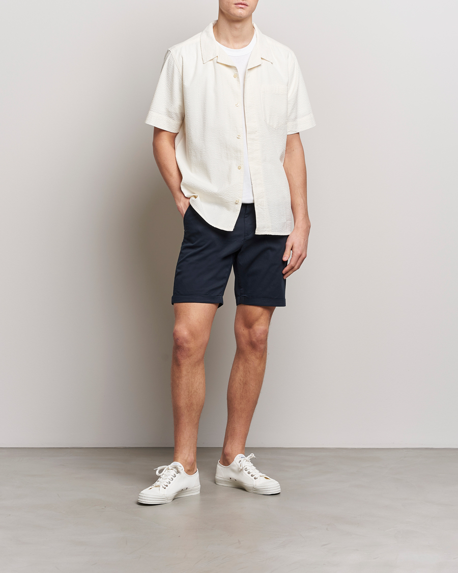 Herr | Skjortor | KnowledgeCotton Apparel | Short Sleeve Seersucker Shirt Egret
