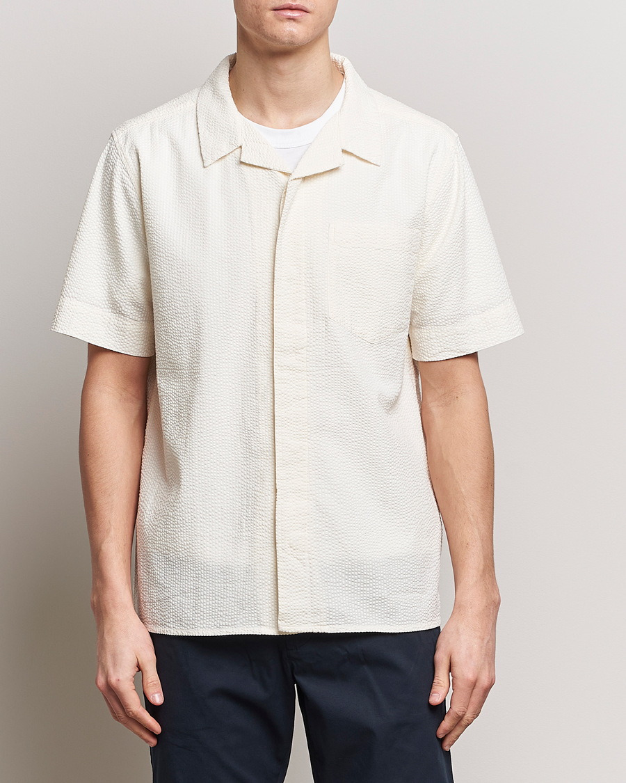 Herr | Skjortor | KnowledgeCotton Apparel | Short Sleeve Seersucker Shirt Egret