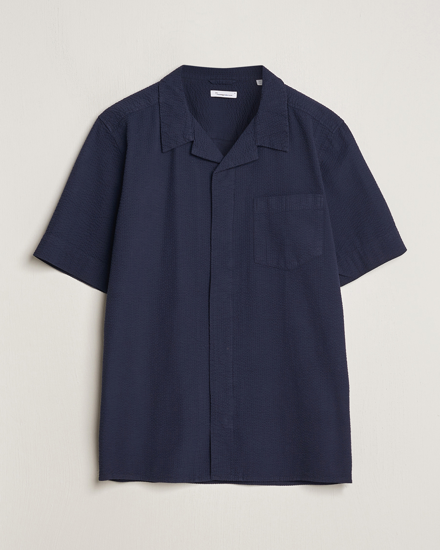 Herr | Skjortor | KnowledgeCotton Apparel | Short Sleeve Seersucker Shirt Night Sky
