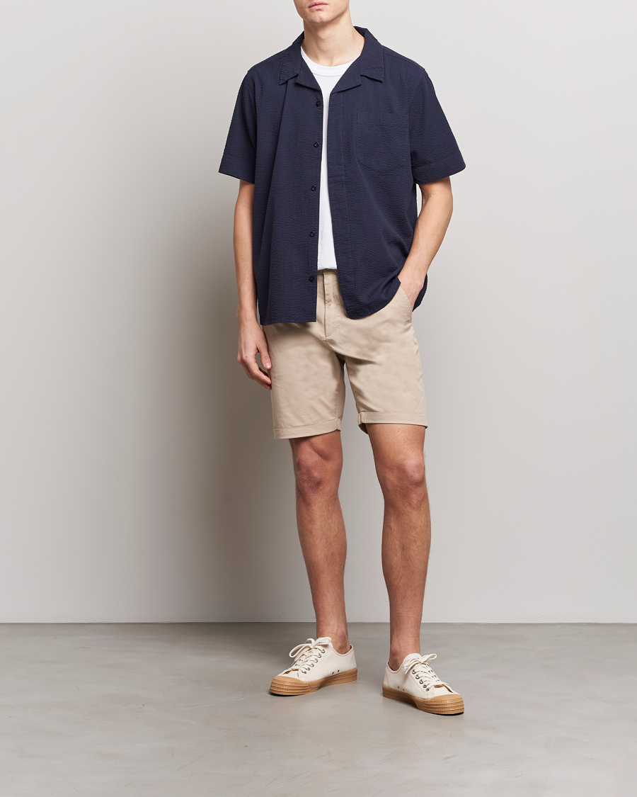 Herr | Skjortor | KnowledgeCotton Apparel | Short Sleeve Seersucker Shirt Night Sky
