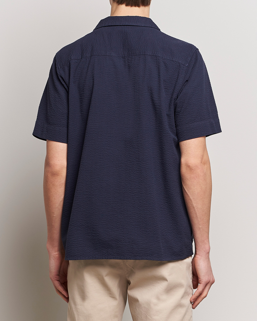 Herr | Skjortor | KnowledgeCotton Apparel | Short Sleeve Seersucker Shirt Night Sky